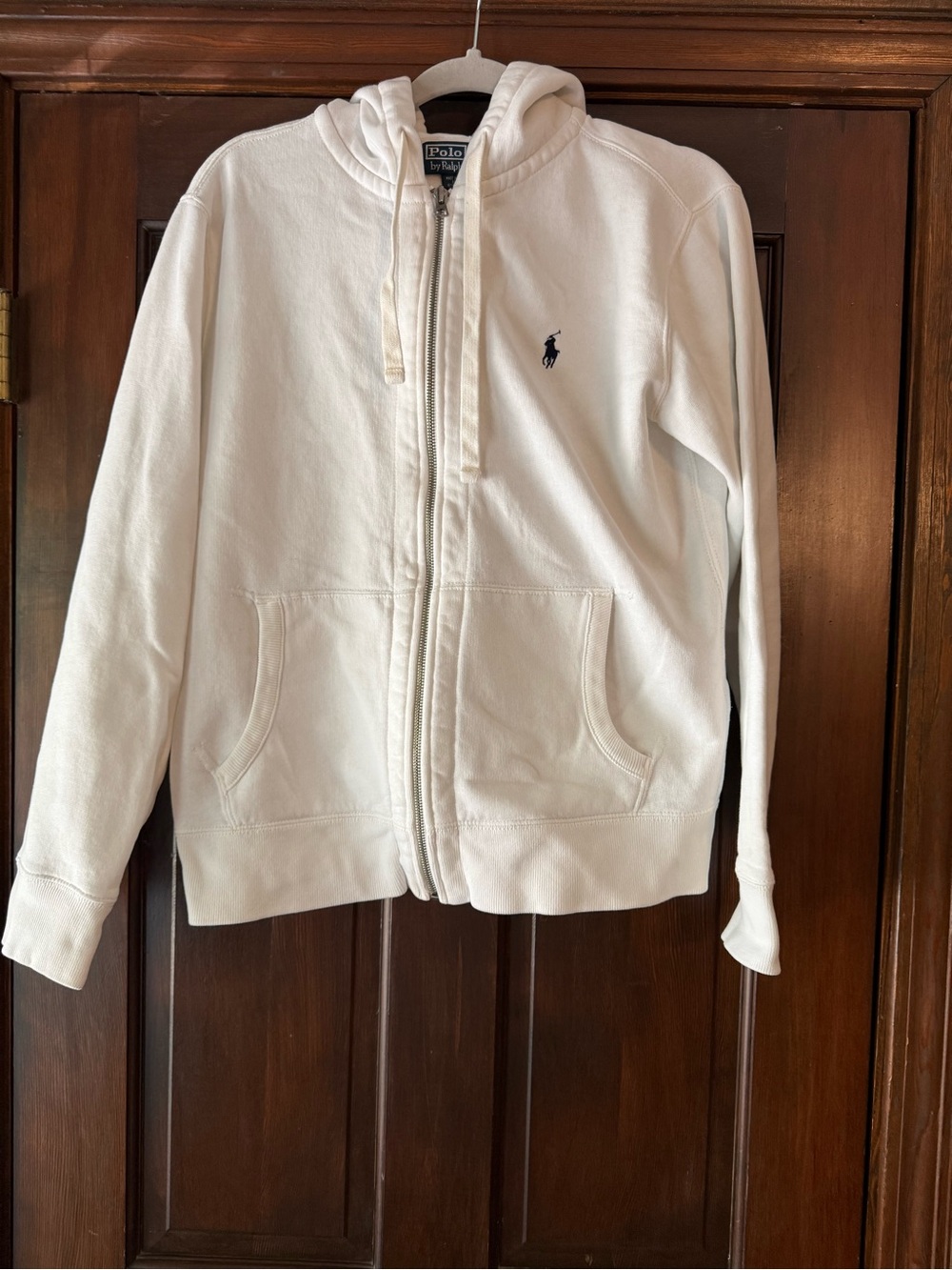 Ralph Lauren White Full-Zip Hoodie with Navy Pony
